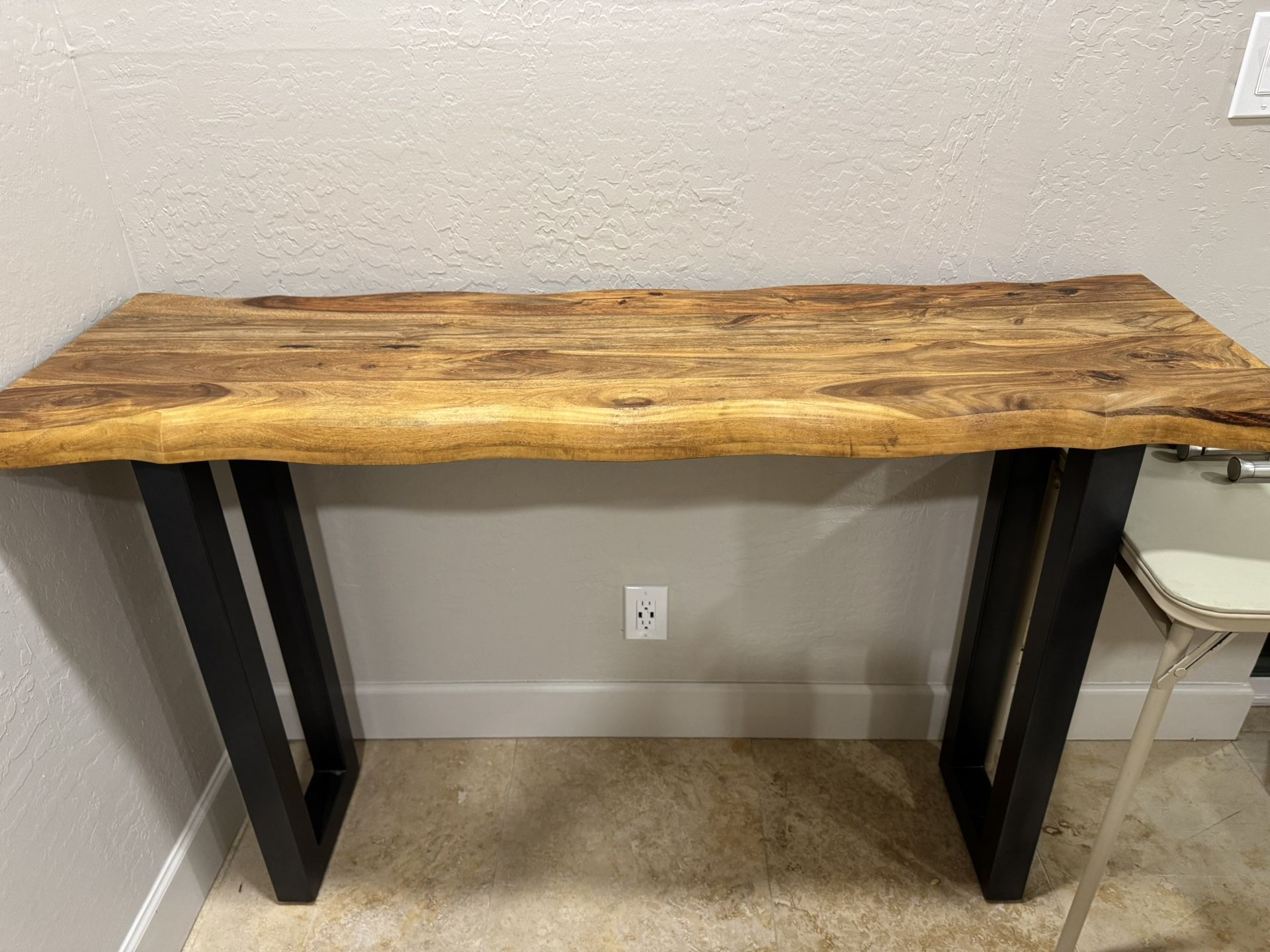 4’6” Raw edge, iron legged console table. $150