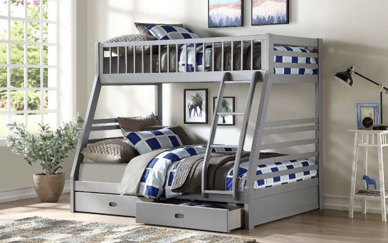 Twin/Full Wooden Bunk Bed with Bottom Storage Drawers