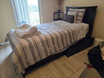 Solid Wood Twin Storage Bed + New Mattress — Like New