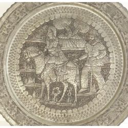 Large Vintage European Platter Hand Hammered Scene of A Knight And His Squire