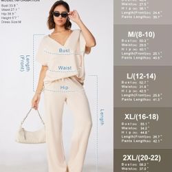 Women's 2 Piece Outfits Lounge Sets Casual Short Sleeve Pullover Tops Wide Leg Long Pants Matching Travel Loungewear Set
