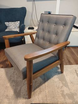 Baxton Studio Sorrento Mid-Century Retro Modern Fabric Upholstered Wooden Lounge Chair, Grey