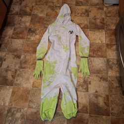 Boys Biohazard Halloween Costume – White & Green Hazmat Suit with Gloves