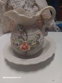 Pitcher and plate.