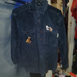 Disney Mickey And Pluto Corduroy Button Up Shirt 