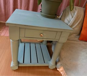 Hand painted cottagecore light blue wood end table