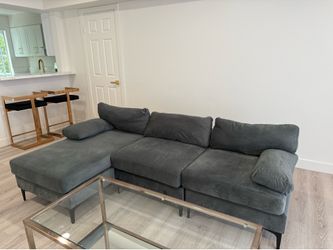 Grey Blue Velvet L shaped sofa