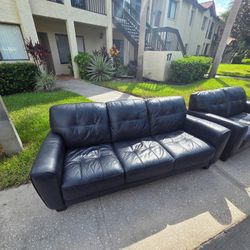 Blue Leather Sofa & Loveseat Set