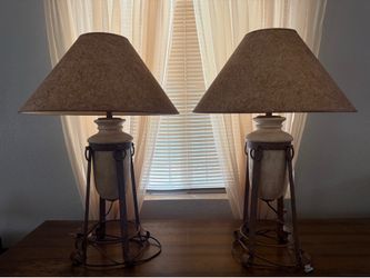 Pair of Large Rustic Urn Table Lamps – 33” Tall