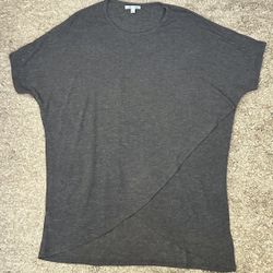 She Sky Women’s Size L Gray Round Neck Wrap Front Oversized Short Sleeve Shirt 