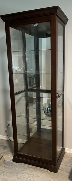 Wood And Glass Tall Display Cabinet With Light