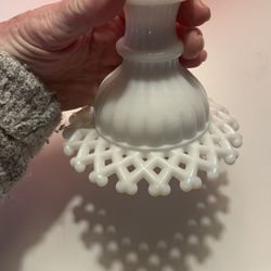 WESTMORELAND MILK GLASS LATTICE EDGE PATTERN #1890. SINGLE LIGHT CANDLESTICK 