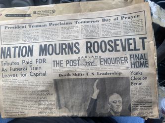 April 13,1945 Post Newspaper “Roosevelt”