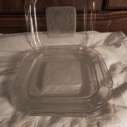 4 Vintage Square Glass Plates