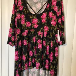 Torrid Black Hot Pink Floral Tunic Top Dress Super Soft Knit Size 2X Valentine’s