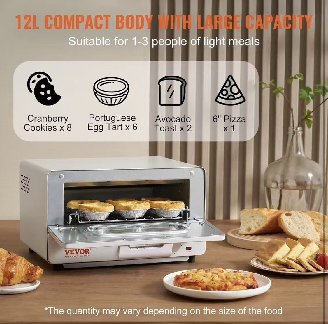 ✌️ Steam Oven Toaster, 12L Countertop Convection Oven, 1300W 5 In 1 Steam Toaster Oven, 7 Cooking Modes Air Fryer Convection Oven Combo 