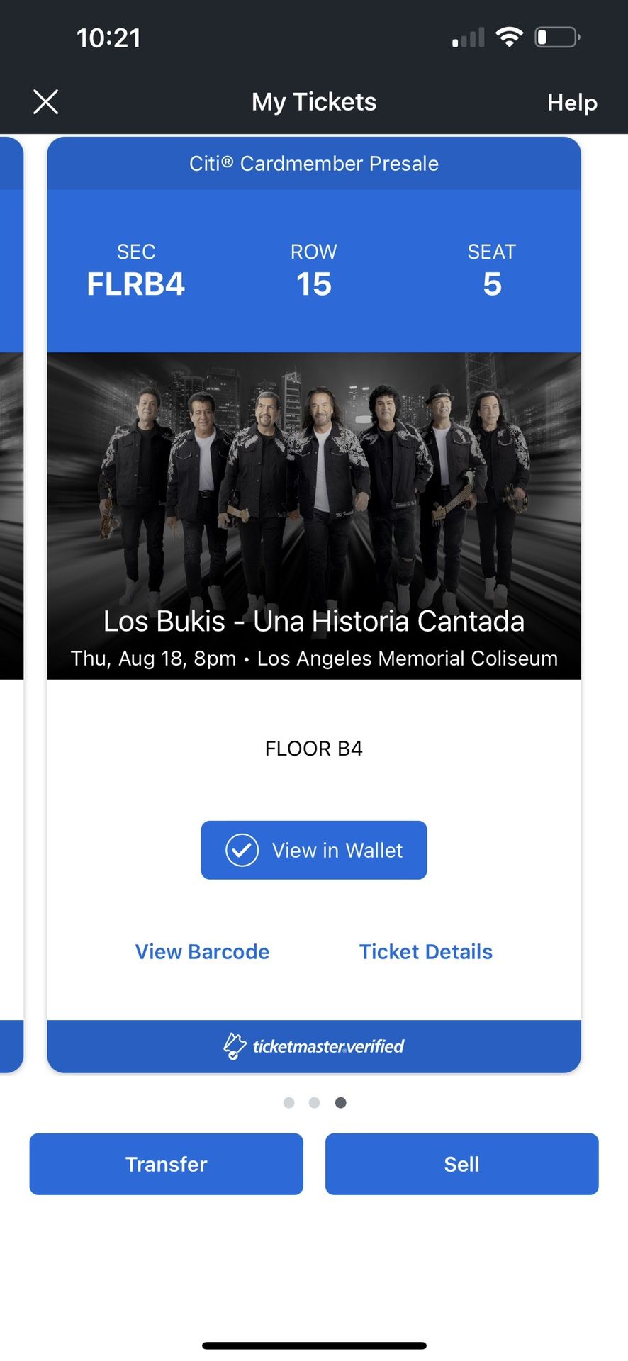 Ticket To See Los Bukis Only 1 Floor B4