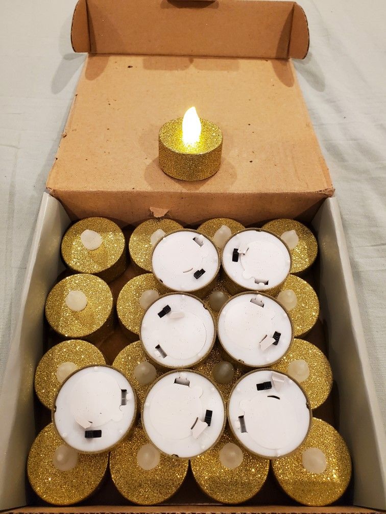 Gold Flameless Led Glitter Mini Candles 24 Pack.
