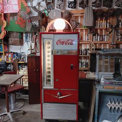 Super Cool Vintage Coca-Cola Machine With Deco Milk Glass Globe And Futuristic Gold Shimmer Arch Coca-Cola
