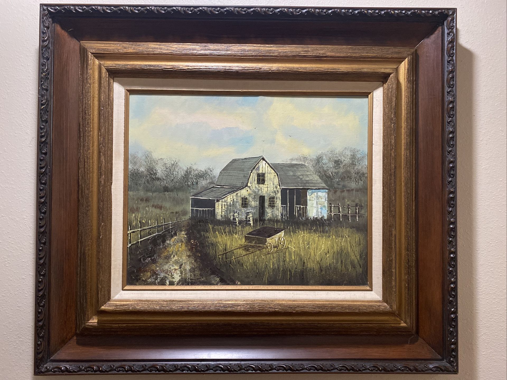 Vintage William Newport Farm Landscape Painting Farmhouse Barn Oil Canvas