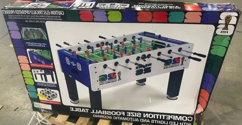 the FIFA World Cup 2026 Competition Size Foosball Table with LED Lights, featuring official 2026 tournament branding, an LED-lit playfield, electronic