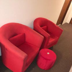 Red Accent Chair And Ottoman 