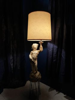 Tall Rare Vintage Plaster painted Cherub Table Lamp