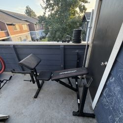 Weights , Bench, And Bar Set combo