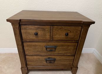 Solid wood walnut, 3 drawer end table w/bronze hardware.