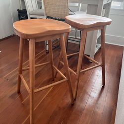 Farini Wood Saddle Bar Stools Set of 2, 30" Backless Barstool with Footrest for Kitchen Island, Nature