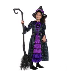Size S Purple Witch Costume with Stars and Moon Skirt Design - Child 5-7yrs