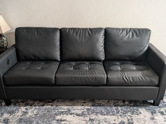 Black Faux Leather Couch w/ USB 