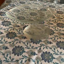 Large Glass Fish Platter With Four Matching Plates 