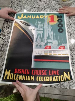 Rare Vintage Disney Cruise Line Millennium Celebration Canvas Poster