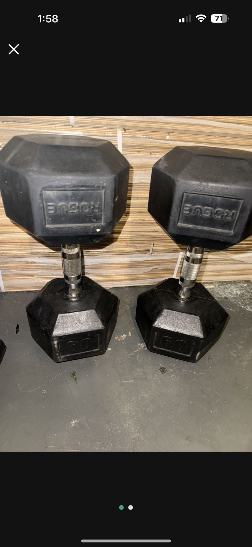 Rogue 60lb Dumbbells Heavy Duty Rubber Hex