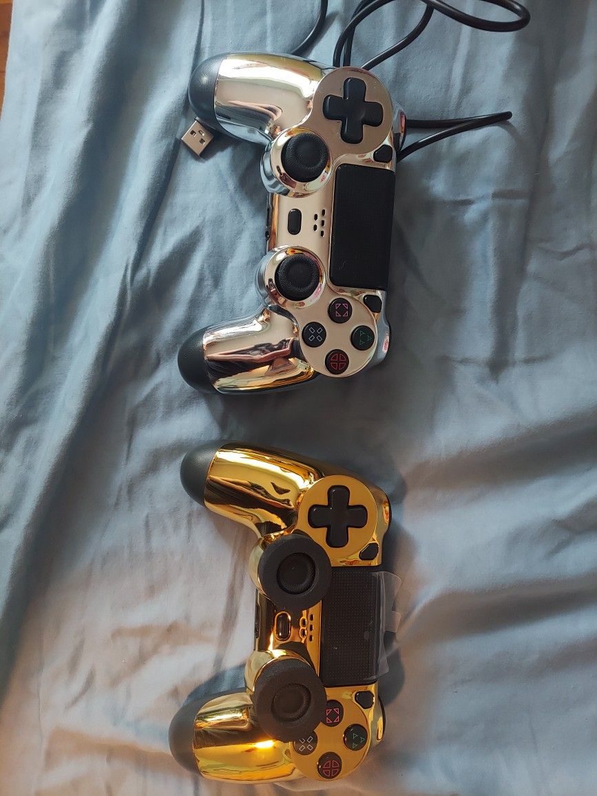 Metallic Silver And Gold Plated PS4 Controllers
