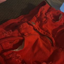 Red Short Jean Denim Cut Off Shorts 