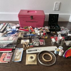 Full Collection Of Sewing Notions In PINK Case- Vintage!