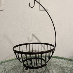 Countertop Metal Fruit Basket Bowl & Banana Holder Hanger - Bronze Color