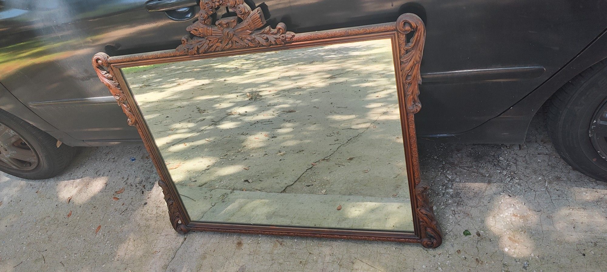 Antique Wooden Mirror .