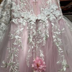 What A Great Pink Dress For A Princess Who Loves Hand stitched Flowers Throughout The Train Of The Dress! 