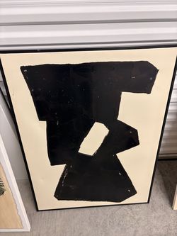 Large Modern Abstract Black & Cream Framed Wall Art