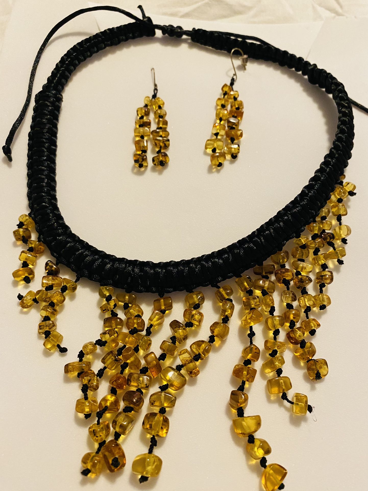 Handmade Womens Mexican Amber Necklace Earring,Set Bohemian Jewelry Gift for Her