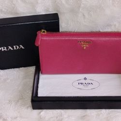 Authentic Prada Pink Saffiano 1/2 Zip Wallet