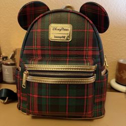 Disney Parks 2025 LOUNGEFLY Holiday Christmas Plaid Mickey Mini 