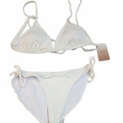 CocoFree Women white ribbed 2 piece Bikini Set NWT size large