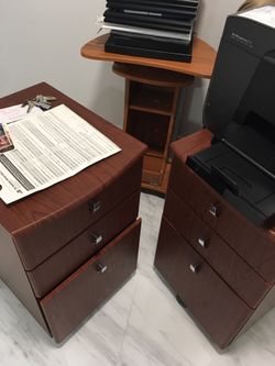 Three Drawer Mobile File Cabinet, With Matching Wood/Metal Bookcase + Laptop Desk