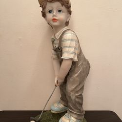 Resin Boy Golfer Statue
