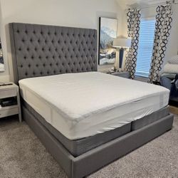 EXTRA TALL HEADBOARD ✅  GREY STUDDED BED 😍😍🛏️🛏️