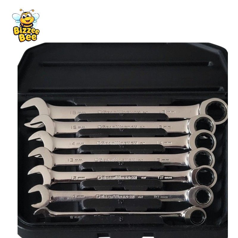 Gearwrench 7 Piece 8, 10, 12, 13, 14, 15, 18 Metric 12 Pt. Ratcheting Wrench Set